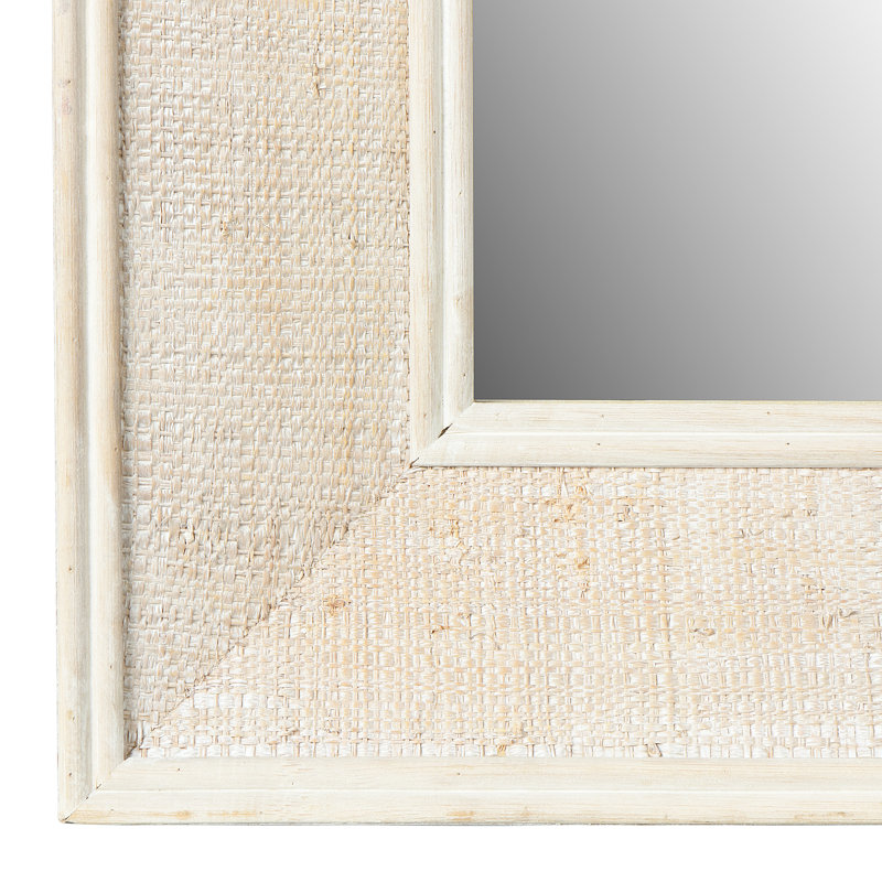 Miroir mural rectangulaire en bois avec détails en rotin