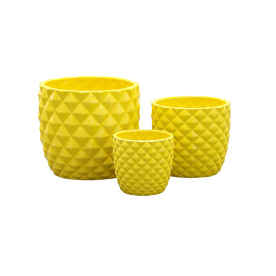 Pot rond en céramique au fini lustré jaune - H 7,50 po