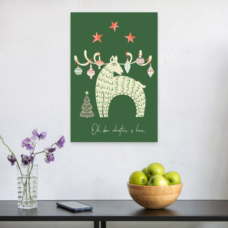 «Whimsical Christmas Reindeer», impression d'art mural abstrait paysage de Noël abstrait, H 24 po x l 16 po