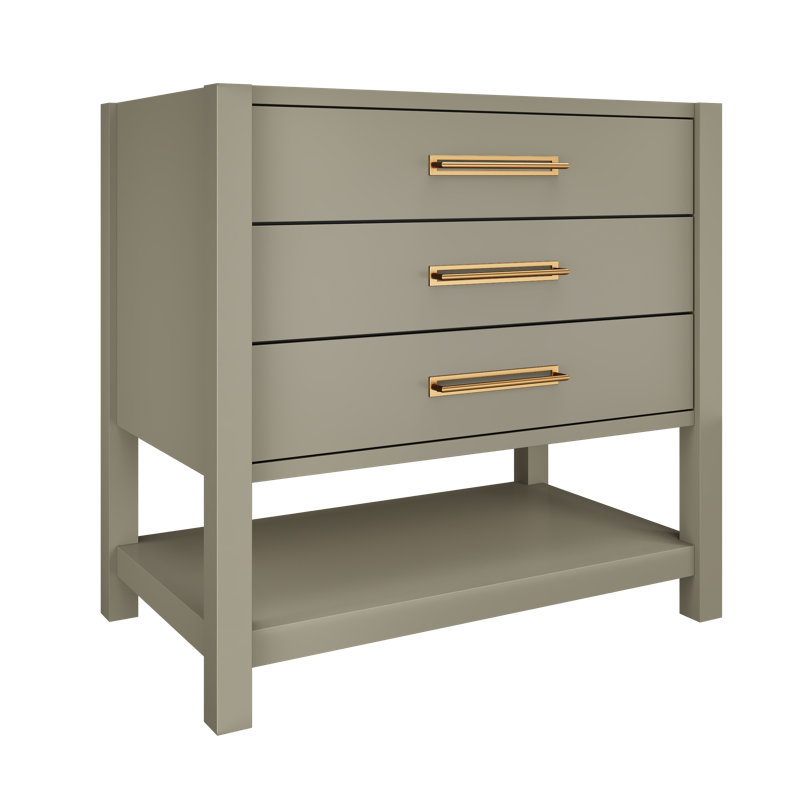 Kiawah Three-Drawer Single Bath Vanity, French Olive, Satin Gold, 36"