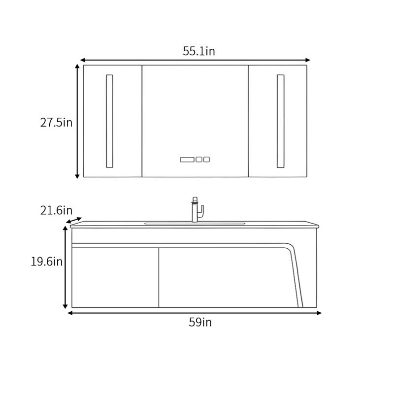 Grunwald, H 19,6 po x l 59 po x P 21,6 po