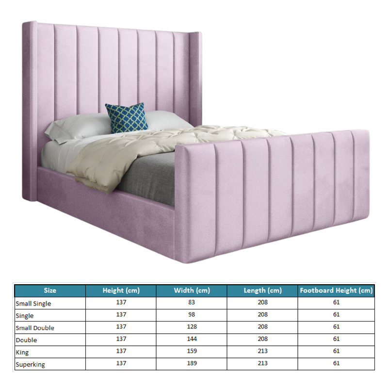 Anastasiea Upholstered Bed, Small Single (2'6), Pink