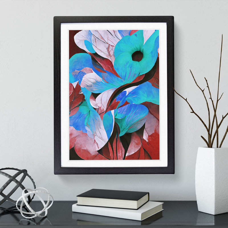 Flowing Abstract Floral No.4 - Single Picture Frame Painting, 64cm H x 46cm W x 2cm D, Black