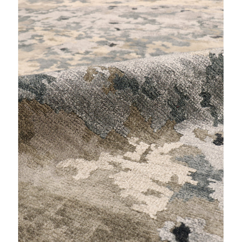 Hand Knotted Camouflage Area Rug in Beige/Gray/Brown
