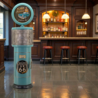 69,5 po Grand support à vin en forme de pompe à gaz bleu-vert - Route 66