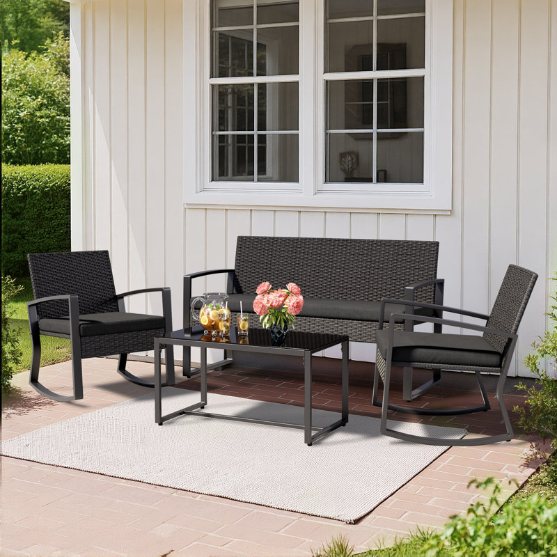 4 - Person Outdoor Seating Group with Cushions, Black, Black