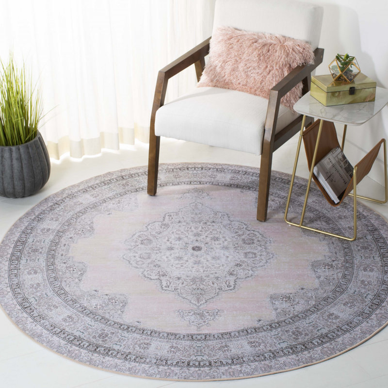 Alma Oriental Beige/Light Green Area Rug, Round 6'