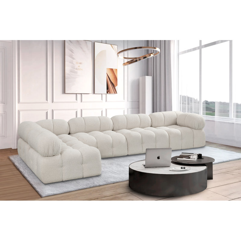 Ames Upholstered Sofa, Cream Boucle Fabric, 3 Armless, 2 Corner