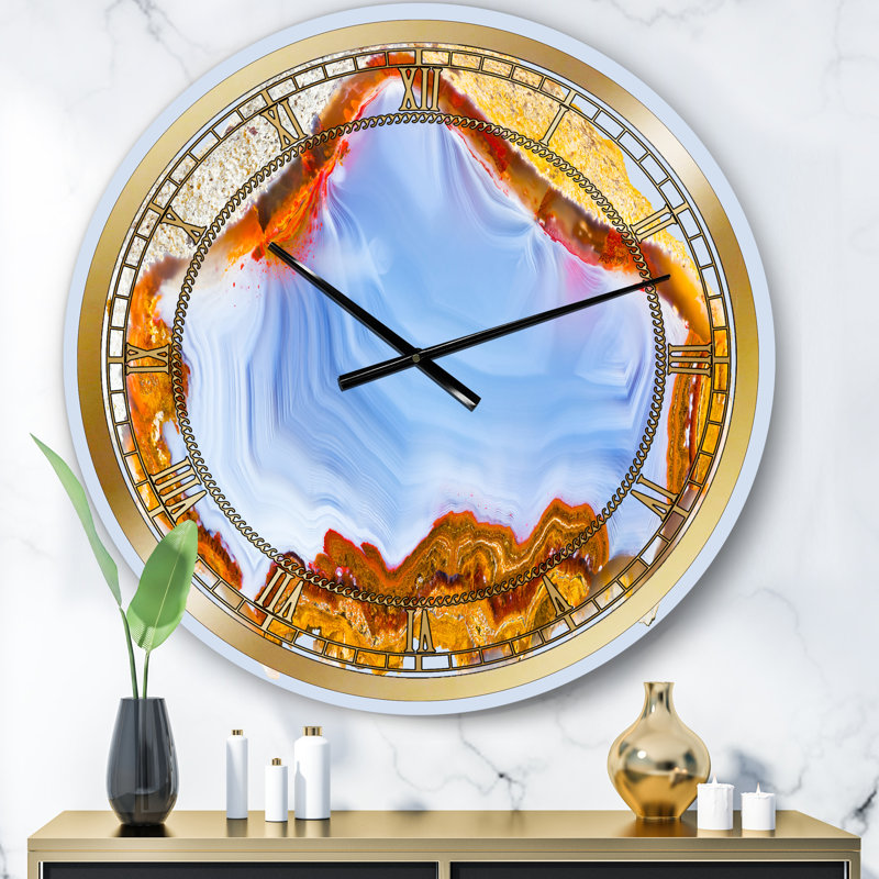 Bleu bohémien et pierres précieuses dorées - horloge murale moderne, Petit