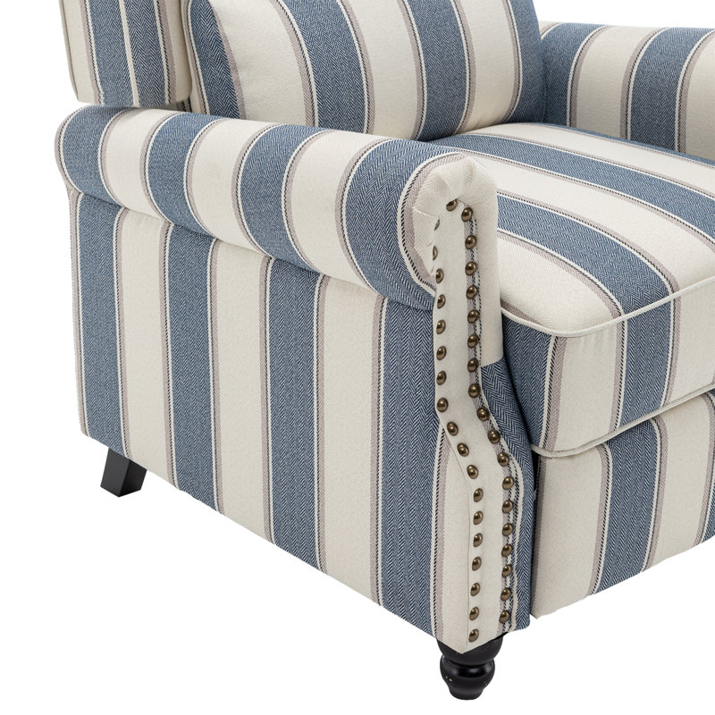 Upholstered Accent Chair, White/Blue
