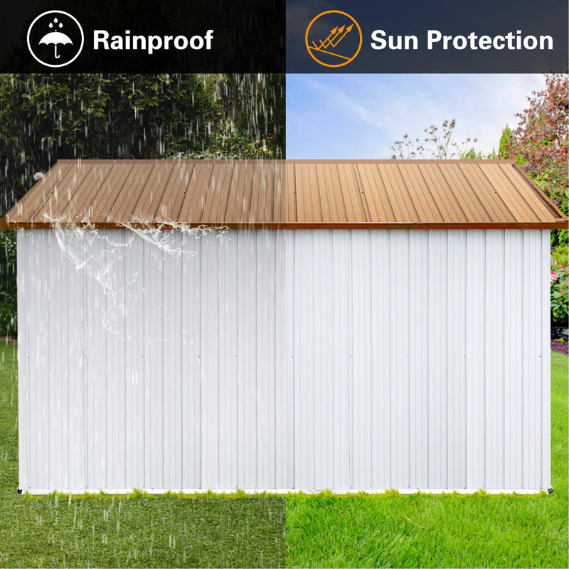 Metal Garden Sheds 10Ftx12ft Outdoor Storage Sheds, White/Yellow