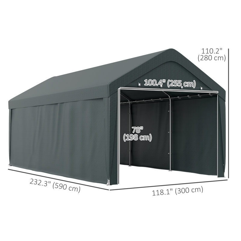 Abri d'auto, abri d'auto 10 x 20 pi avec 2 portes à enroulement, gris foncé
