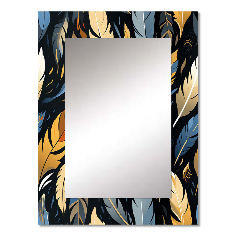 Feather Tribal Fusion - miroir unique abstrait, grand miroir mural moderne, impression d'art en métal, 32 po x 24 po