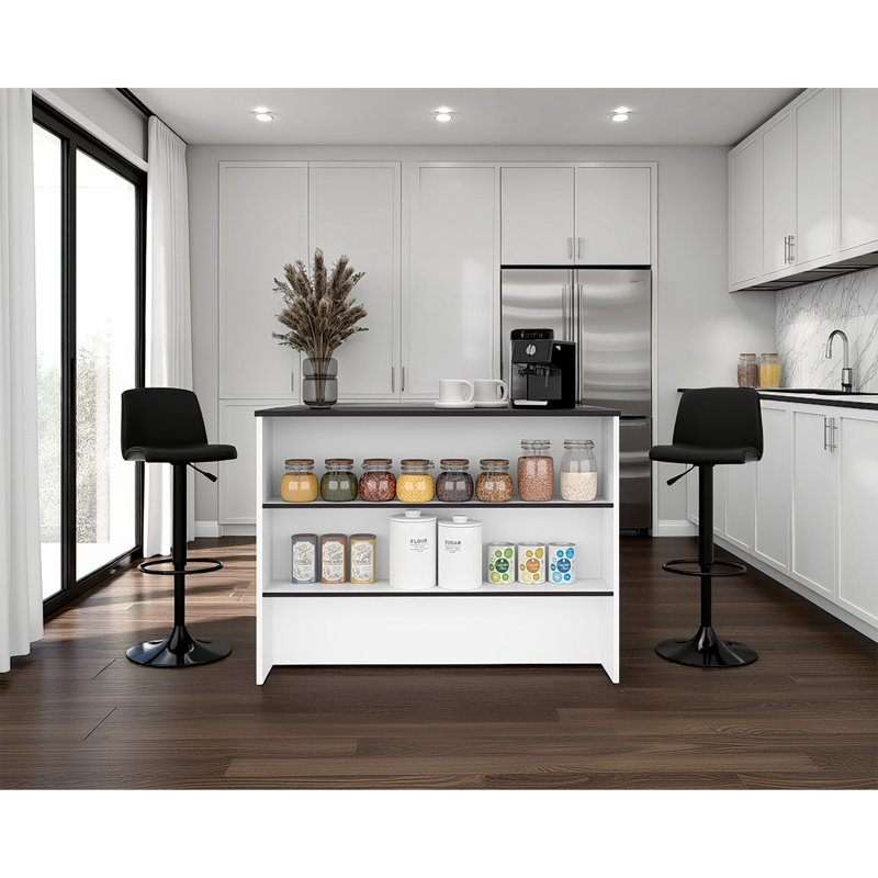 Central  kitchen island with modern design, ample storage space Black and white, Black