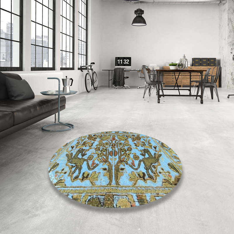 Tapis bleu ciel/gris ciel traditionnel Mahtotopa, Rond 7 pi