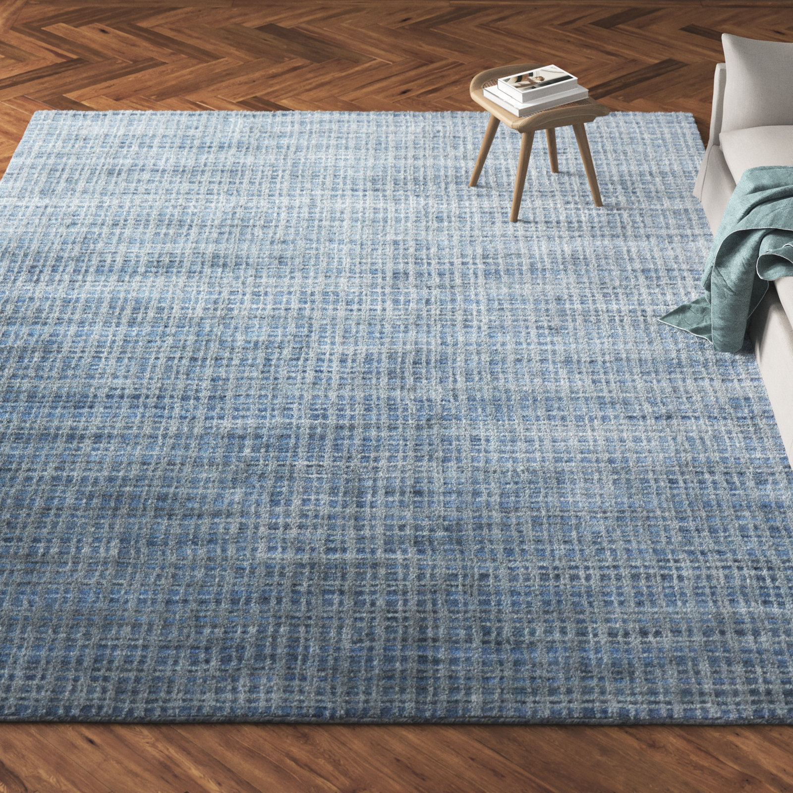 Hannon Blue Hand-Loomed Geometric Rug, Rectangle 12' x 15'