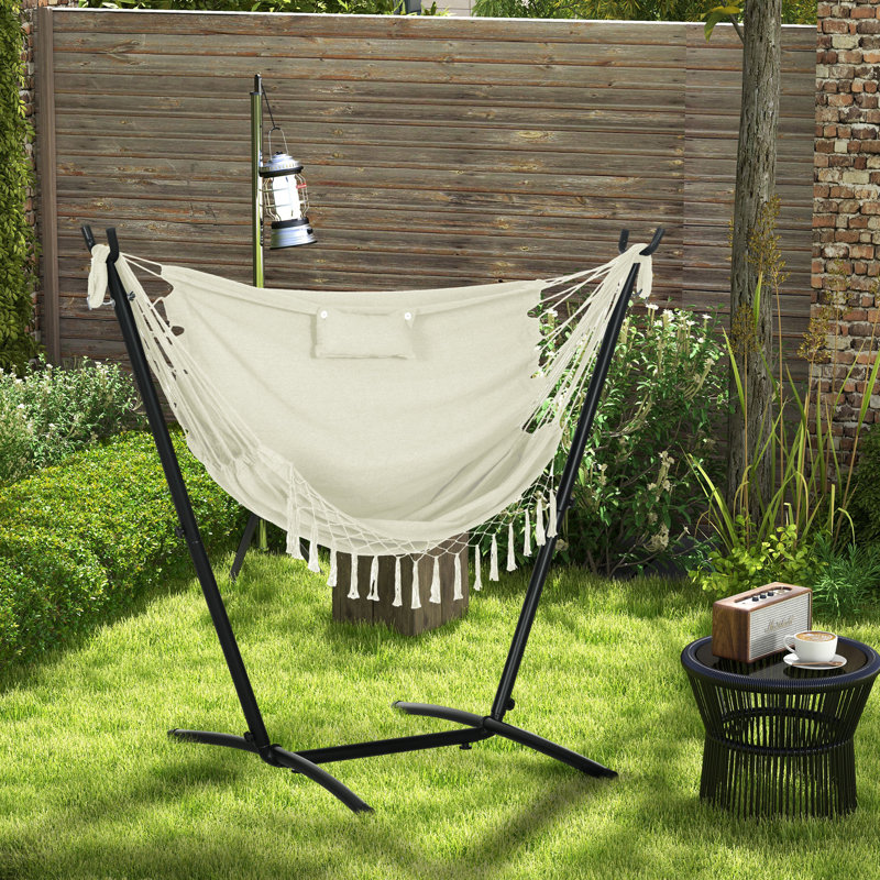 Chaise longue de hamac avec support Outsunny, Blanc