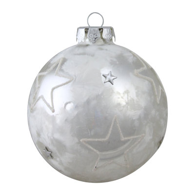 Ornement de Noël 4 po en verre argenté givré et étoilé