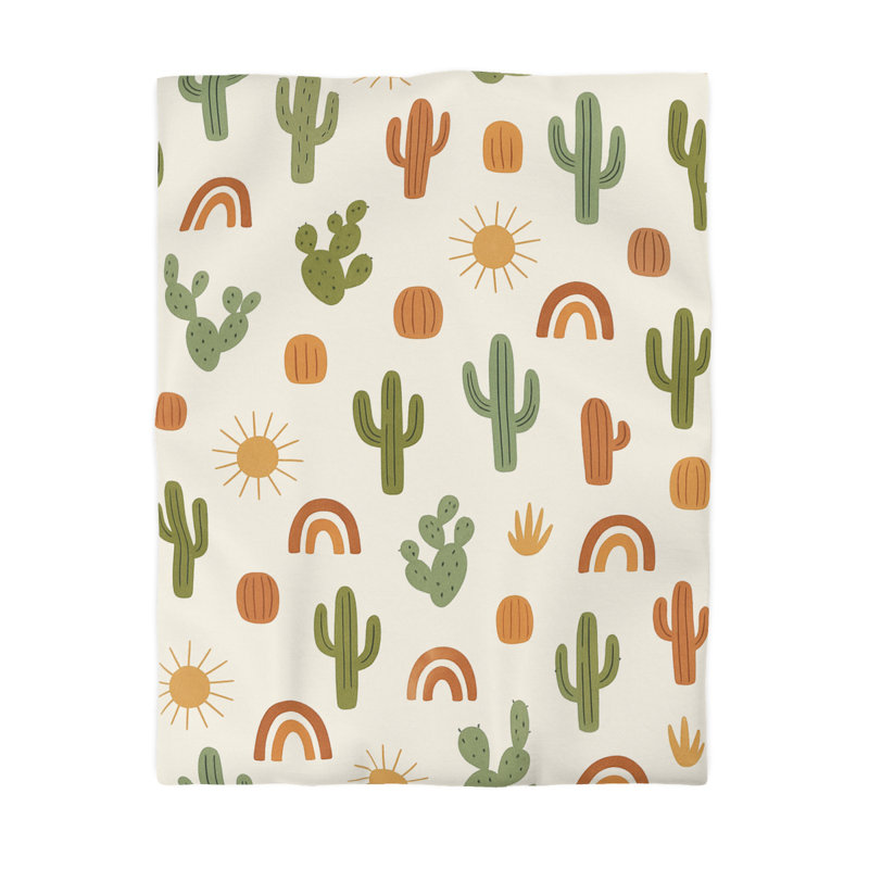 Microfiber Duvet Cover Boho Style, Design 18, Green/Cream, King Duvet Cover