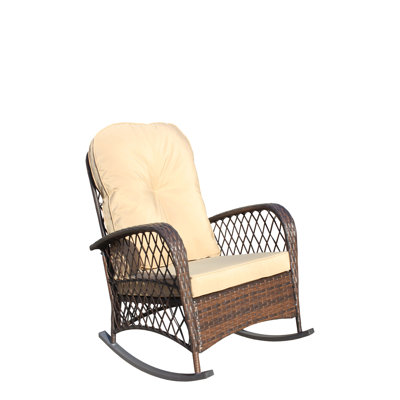 Cushion Wicker Rocking Chair - Wide Seat, Steel Frame, High Capacity