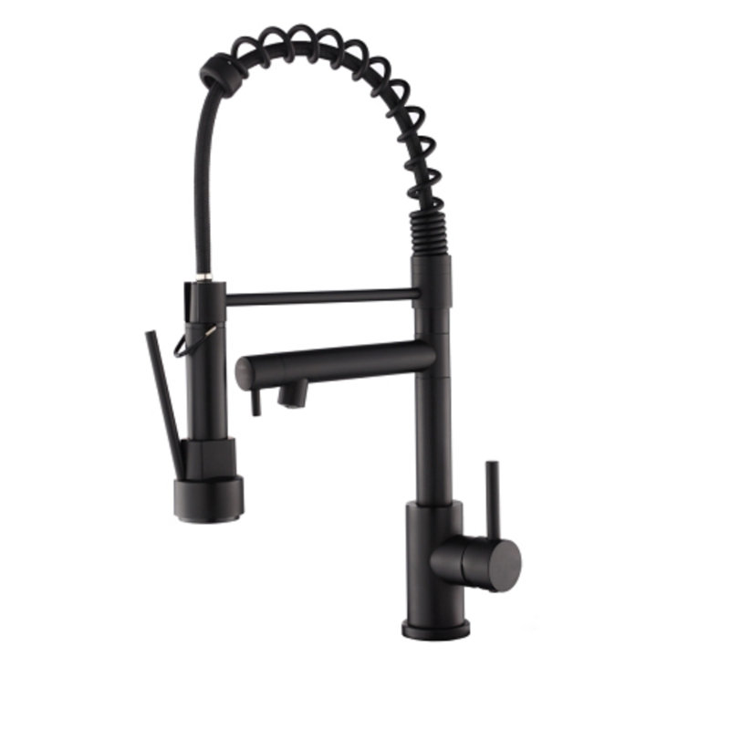 Kitchen Faucet With Pull Down Sprayer, Touch On Single Handle 2- Function Stainless Steel Spring Neck, Single Hole Installation For Residential, Commercial, RV, Bar & More, Matte Black