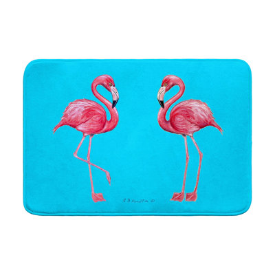 Tapis de bain flamants roses sur fond sarcelle