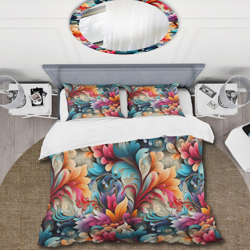 Ensemble de housse de couette Vibrant Blue Flower Garden Elegance I, Housse de couette simple + 1 taie décorative stan
