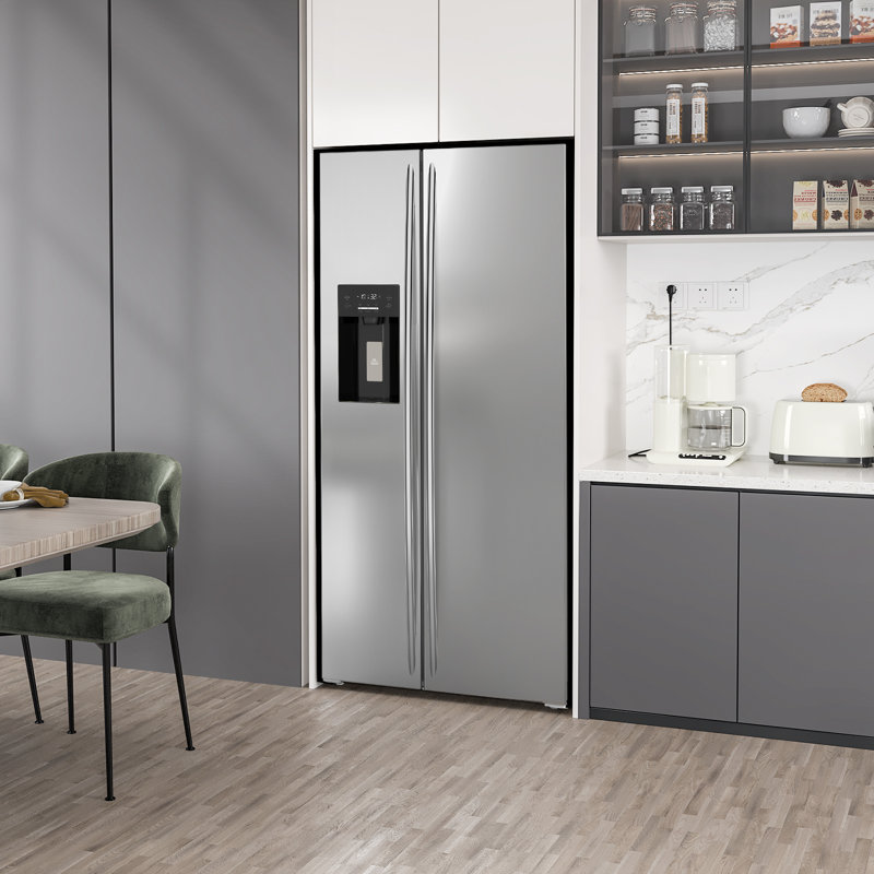 Antarctic Star  20 Cu.Ft, 36-Inch Wide French Door Refrigerator with Side Freezer, Built-in Water Dispenser, Nugget Ice Maker & Cube Ice, Adjustable Thermostat, Frost-Free, Full-Size Freestanding for Home/Kitchen/Office (Stainless Steel)