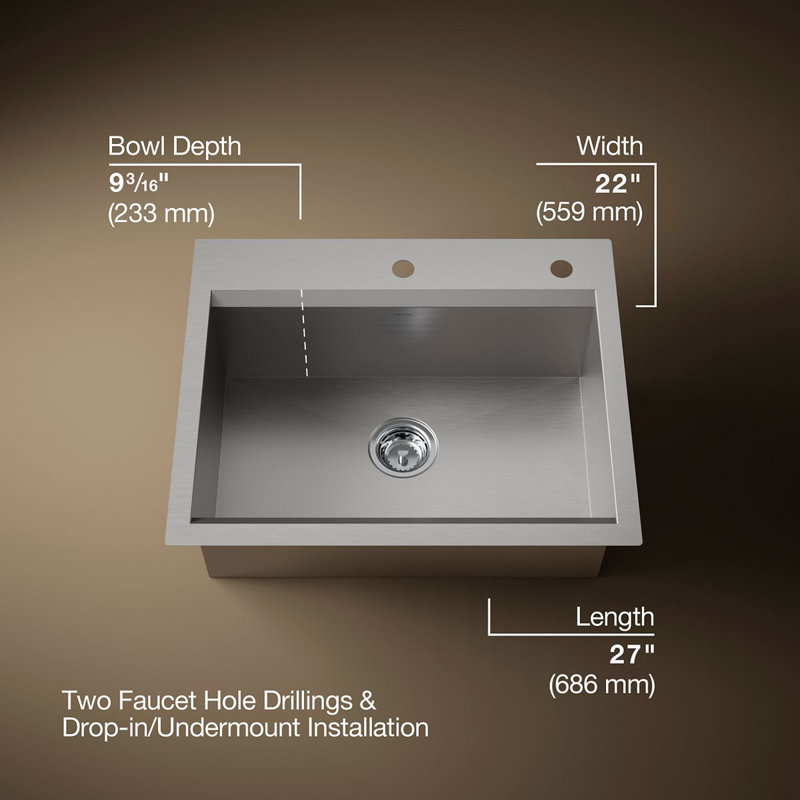 Task27-In X 22-In Top-Mount/Undermount Single-Bowl Workstation Kitchen Sink With Accessories, 2 Hole