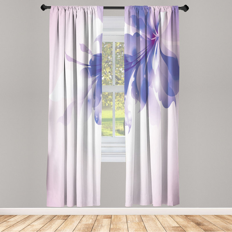 Microfiber Floral Semi-Sheer Rod Pocket Curtain Panels, 28" W x 63" L, Blue/Light Blue/White