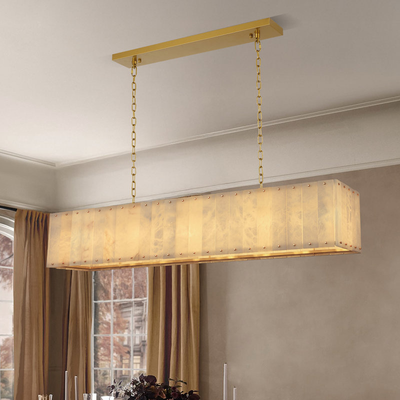 Lustre rectangulaire moderne en albâtre doré à 12 lumières Aldwych