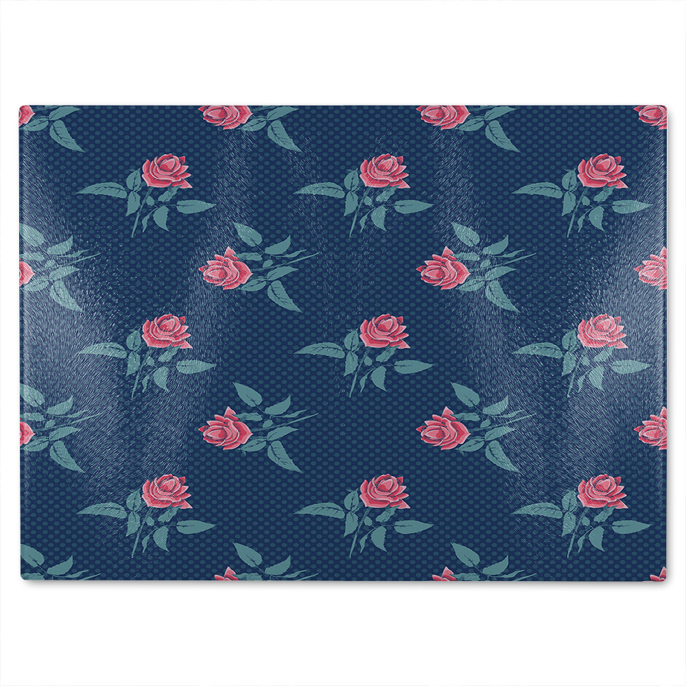Roses & Spots Print Glass Chopping Board