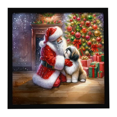 Lhasa Apso and Santa Claus Framed Metal Print