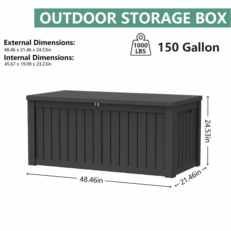 150 gallons PawsomePad Boîte de rangement en résine noire pour l'extérieur intérieur, Black
