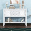 Grande console de rangement rétro Cambridge Series avec quatre petits tiroirs et une tablette inférieure pour un usage domestique polyvalent-1612463632