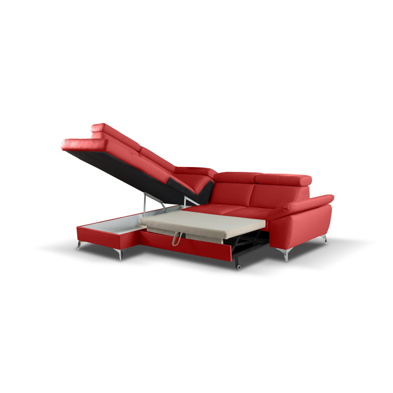 Niagara Genuine Leather Sleeper Corner Sofa with Storage, Adjustable Headrests & Adjustable Armrest, Red, Left Hand Facing