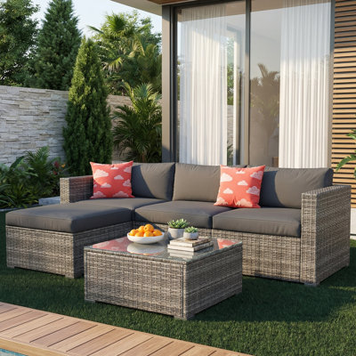 Wicker 5-Piece Patio Conversation Sets with Cushions