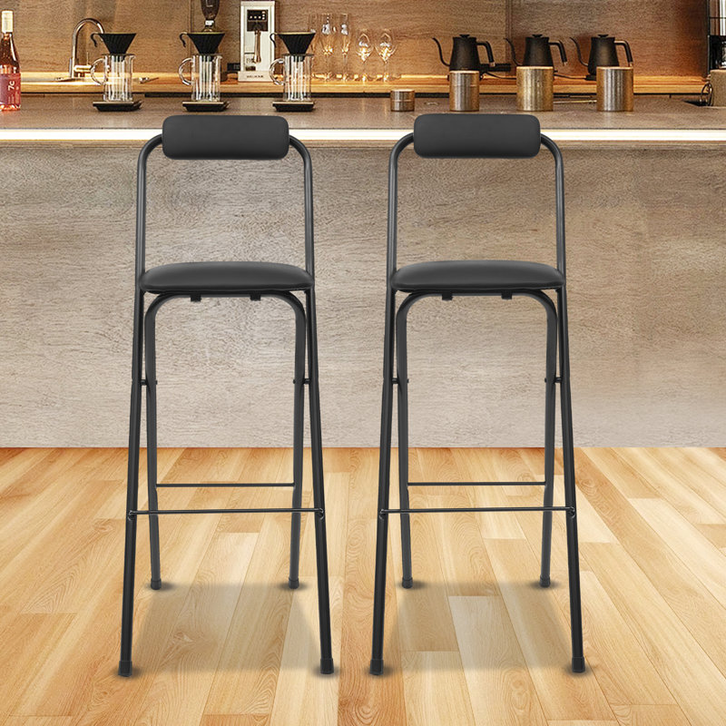 Folding Portable Bar Stool with Backrest (2 Pieces, 29.53 Inch), Noir, noir, noir, noir
