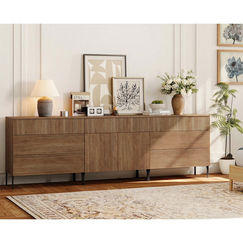 Ensemble de commode moderne à 7 tiroirs 94,5 po pour chambre à coucher, commode minimaliste avec rangement, commode en bois pour salon, chambre à coucher et entrée