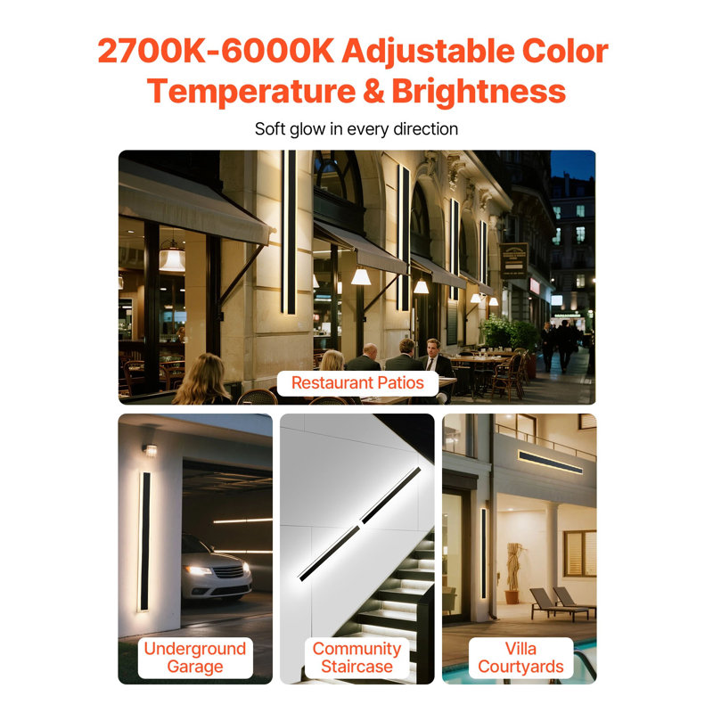 Outdoor Wall Lights, 2 Pack, 47.2 Inch Long Strip Modern Exterior Wall Sconce Light Fixtures, 2700K-6000K, IP65 Waterproof Anti-Rust, Dimmable Outside Wall Mount Lighting, For House Porch Garage