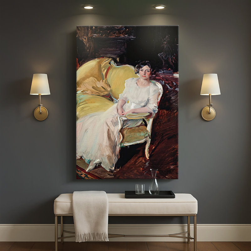 Clotilde assise sur le canapé, toile tendue par Joaquin Sorolla y Bastida, 32 x 48