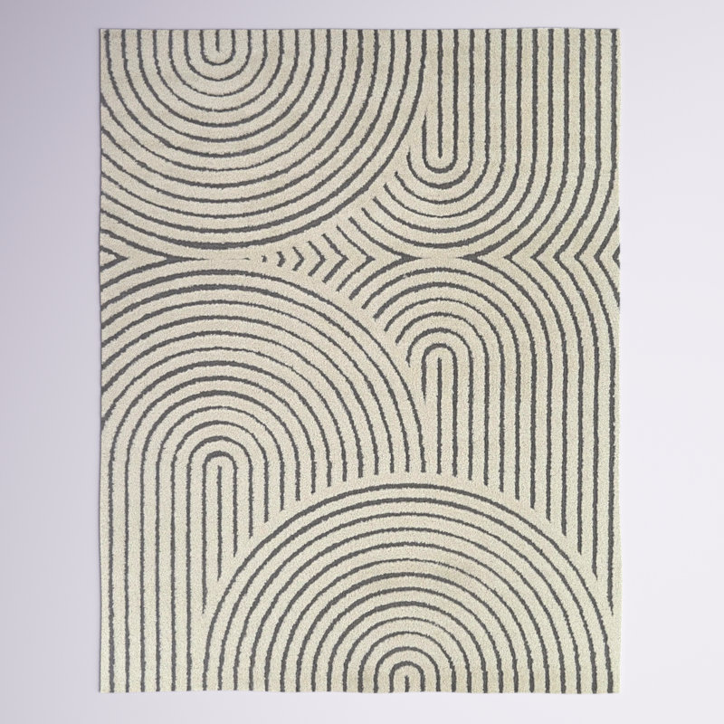 Tapis gris / ivoire en polypropylène tissé à la machine Barklay, Rectangle 8 pi 9 po x 12 pi