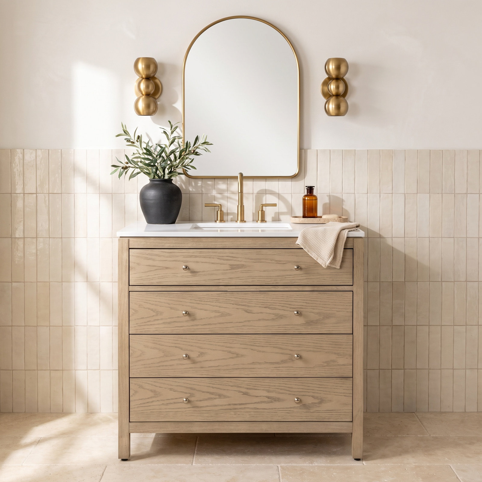 Celine 36" Acacia Single Bathroom Vanity, Light Oak