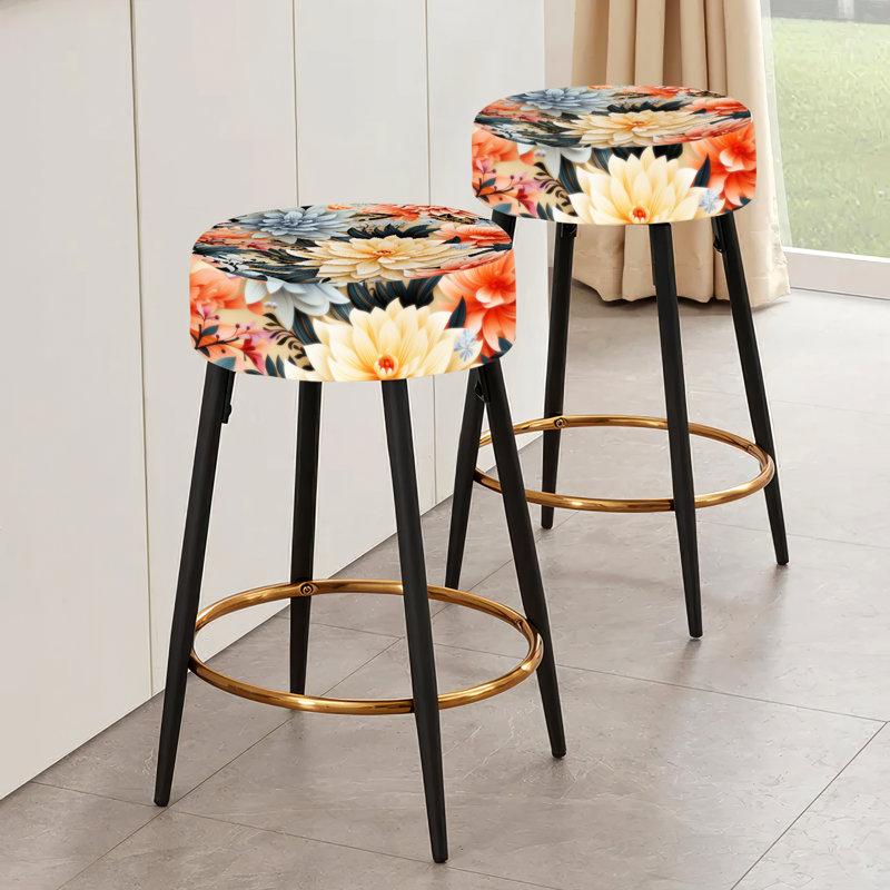 Ensemble de 2 tabourets de bar multicolores à motif floral fusion contemporain