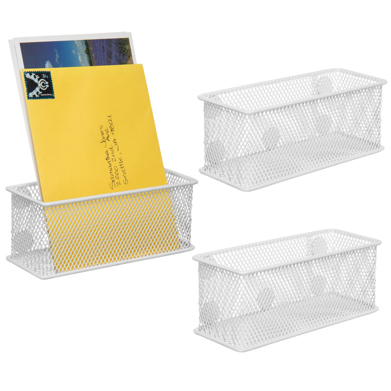 3-Piece White Wire Metal Magnetic Supply Storage Basket, White