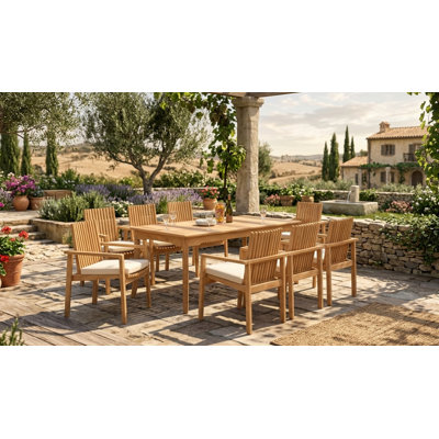 8 - Person Teak Wood Patio Dining Set with