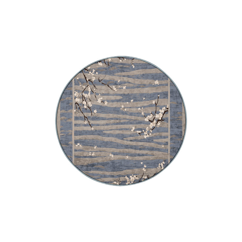 Tapis bleu soyeux et moelleux, Rond 3 pi