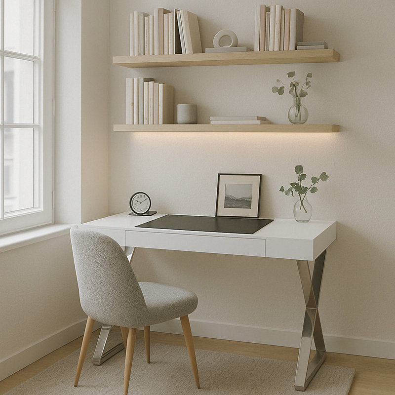 Abela Computer Desk, White/Black, Silver