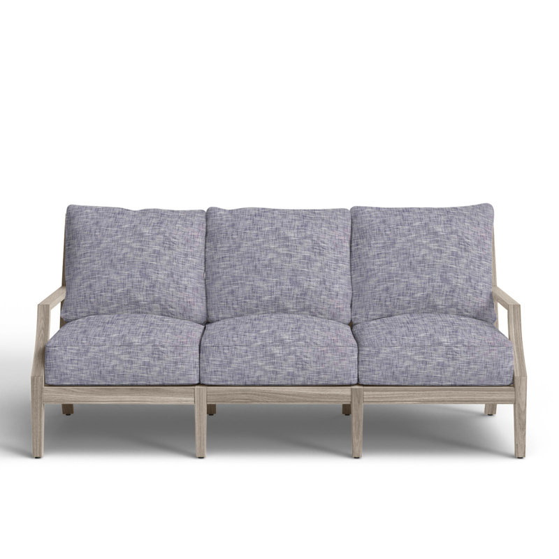 Haley Teak Patio Sofa with Cushions, Oyster Teak, Linen Navy, No welt + Standard fill