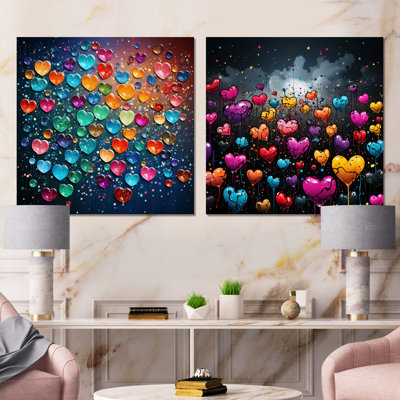 «Colorful Love Balloon Street Art I», ensemble de 2 impressions murales abstraites en métal sur carrés